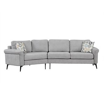 Merax 111" Upholstered 3-seater Sofa Curved Sofa Couch with Two Printed Pillows for Living Room