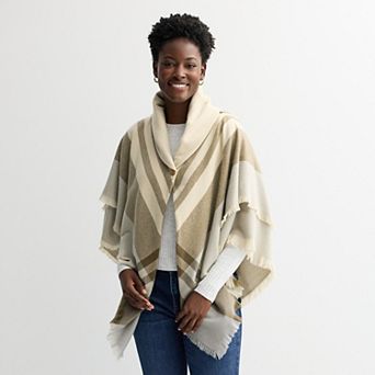 Women's Sonoma Goods For Life® Colorblock Fringe Toggle Poncho