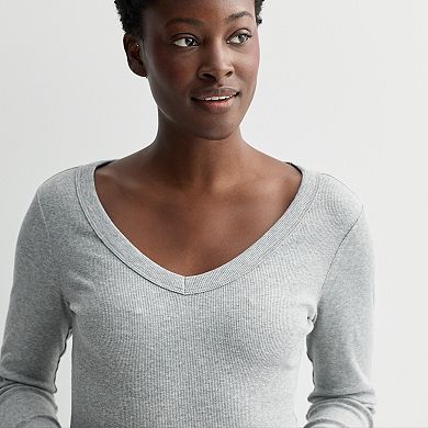 Women's Sonoma Goods For Life® Rib Long Sleeve V-Neck Tee