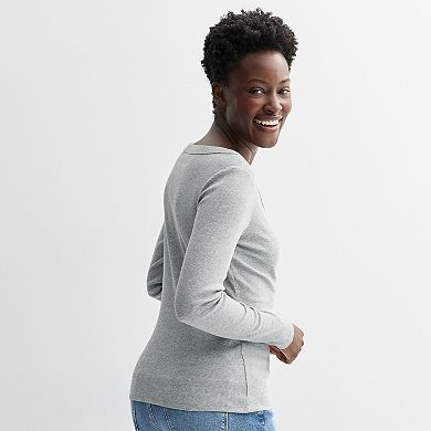 Women's Sonoma Goods For Life® Rib Long Sleeve V-Neck Tee