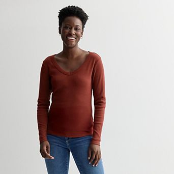 Women's Sonoma Goods For Life® Rib Long Sleeve V-Neck Tee