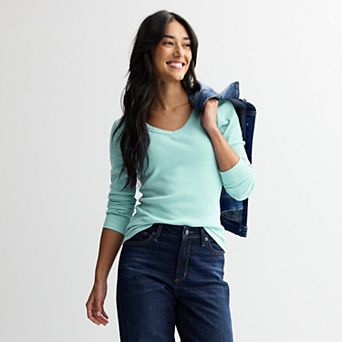 Women's Sonoma Goods For Life® Rib Long Sleeve V-Neck Tee