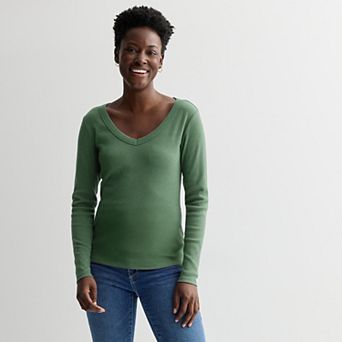 Women's Sonoma Goods For Life® Rib Long Sleeve V-Neck Tee