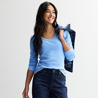 Women's Sonoma Goods For Life® Rib Long Sleeve V-Neck Tee