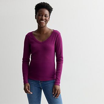 Women's Sonoma Goods For Life® Rib Long Sleeve V-Neck Tee