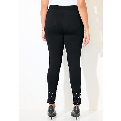 Catherines Women's Plus Size Black Label Grommet Ponte Pant