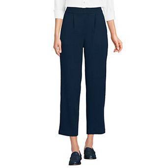 Women's Lands' End Sport Knit High Rise Pleated Straight Leg Crop Pants