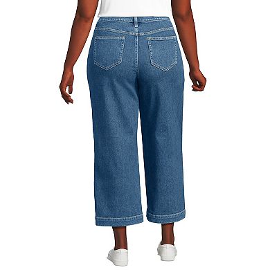 Plus Size Lands' End Soft Denim High Rise Wide Leg Crop Jeans
