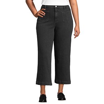 Plus Size Lands' End Soft Denim High Rise Wide Leg Crop Jeans