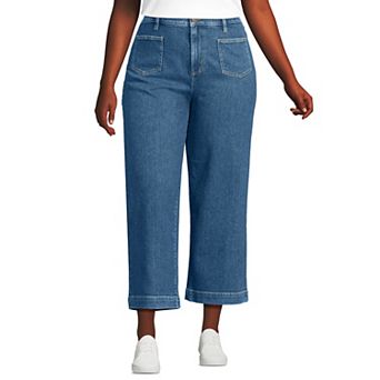 Plus Size Lands' End Soft Denim High Rise Wide Leg Crop Jeans