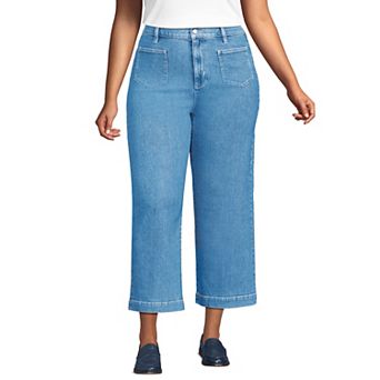Plus Size Lands' End Soft Denim High Rise Wide Leg Crop Jeans