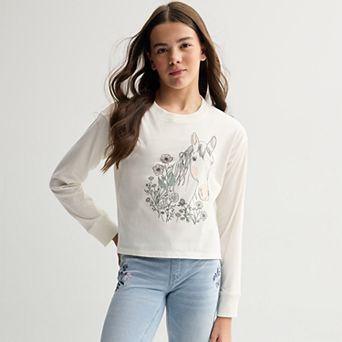 Girls 6-20 SO® Long Sleeve Boxy Graphic Tee in Regular & Plus Size