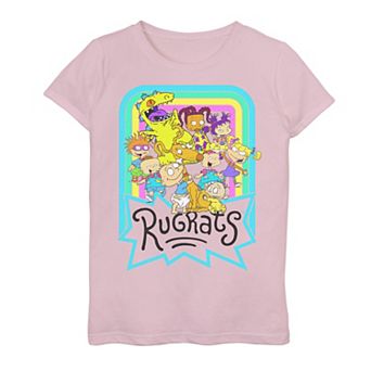 Girls 7-16 Nickelodeon Rugrats Crew And Reptar Neon Rainbow Graphic Tee