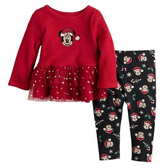 Baby Jumping Beans® Disney's Minnie Mouse Santa Hat 2 pc Knit Top & Leggings Set