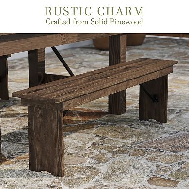 Merrick Lane 60" x 12" Solid Pinewood Folding Farmhouse Style Bench