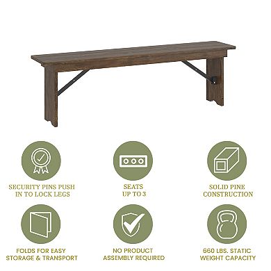 Merrick Lane 60" x 12" Solid Pinewood Folding Farmhouse Style Bench