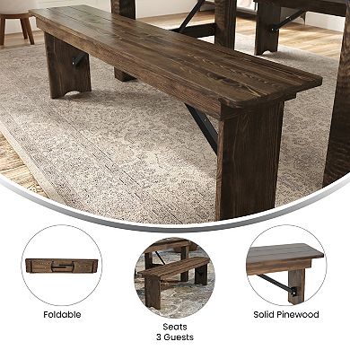 Merrick Lane 60" x 12" Solid Pinewood Folding Farmhouse Style Bench