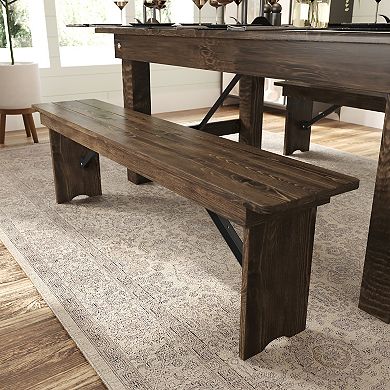 Merrick Lane 60" x 12" Solid Pinewood Folding Farmhouse Style Bench