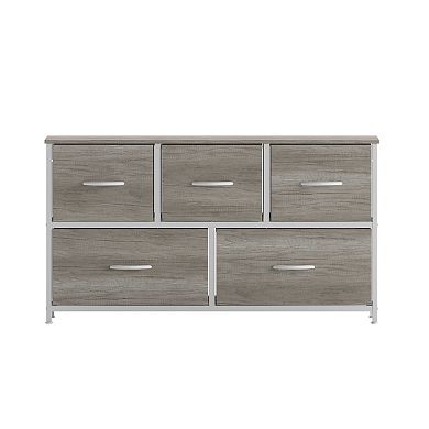 Emma And Oliver 5 Drawer Dresser-wood Top/iron Frame/fabric Drawers With Wooden Handles