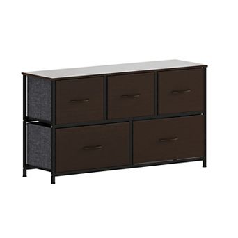 Emma And Oliver 5 Drawer Dresser-wood Top/iron Frame/fabric Drawers With Wooden Handles