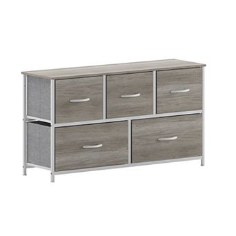 Emma And Oliver 5 Drawer Dresser-wood Top/iron Frame/fabric Drawers With Wooden Handles