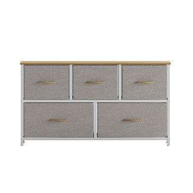 Emma And Oliver 5 Drawer Vertical Storage Dresser-wood Top & Fabric Pull Drawers