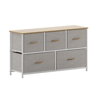 Emma And Oliver 5 Drawer Vertical Storage Dresser-wood Top & Fabric Pull Drawers
