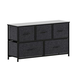 Emma And Oliver 5 Drawer Vertical Storage Dresser-wood Top & Fabric Pull Drawers