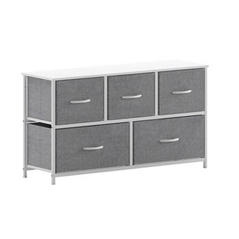Emma And Oliver 5 Drawer Vertical Storage Dresser-wood Top & Fabric Pull Drawers