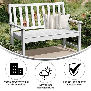 Merrick Lane Indoor-outdoor Bench Seat With Contoured Seat And Integrated Armrests
