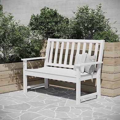 Merrick Lane Indoor-outdoor Bench Seat With Contoured Seat And Integrated Armrests