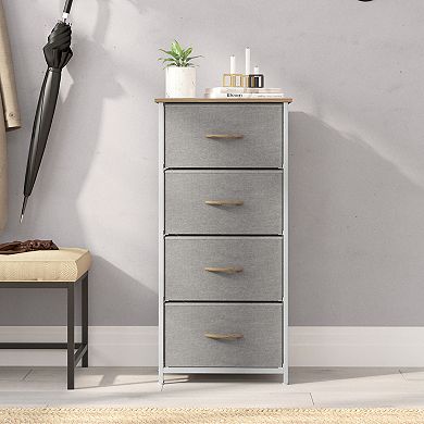 Emma And Oliver 4 Drawer Vertical Storage Dresser-wood Top & Fabric Pull Drawers