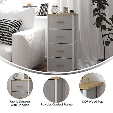 Emma And Oliver 4 Drawer Vertical Storage Dresser-wood Top & Fabric Pull Drawers