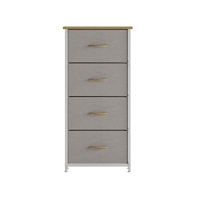 Emma And Oliver 4 Drawer Vertical Storage Dresser-wood Top & Fabric Pull Drawers