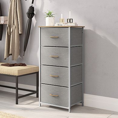Emma And Oliver 4 Drawer Vertical Storage Dresser-wood Top & Fabric Pull Drawers