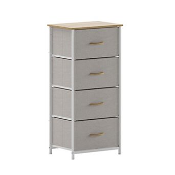 Emma And Oliver 4 Drawer Vertical Storage Dresser-wood Top & Fabric Pull Drawers