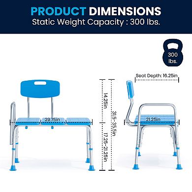 Emma and Oliver 300 Lb. Capacity, Adjustable Bath & Shower Medical Transfer Bench