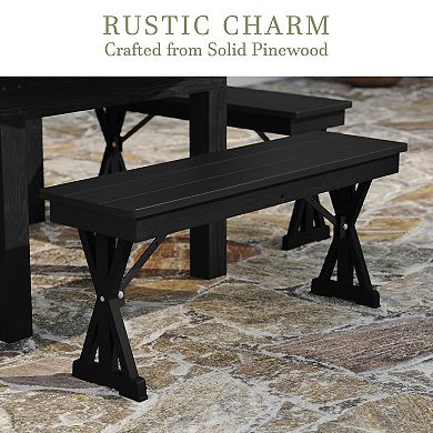 Merrick Lane 40" x 12" Solid Pinewood Folding Farmhouse Style Bench