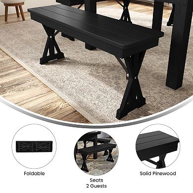 Merrick Lane 40" x 12" Solid Pinewood Folding Farmhouse Style Bench