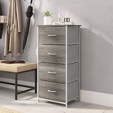 Emma And Oliver 4 Drawer Dresser-wood Top/iron Frame/fabric Drawers With Wooden Handles