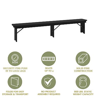 Merrick Lane 96" x 12" Solid Pine Folding Farmhouse Style Bench