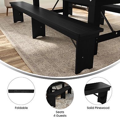 Merrick Lane 96" x 12" Solid Pine Folding Farmhouse Style Bench