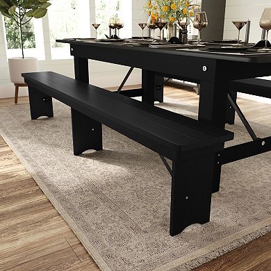 Merrick Lane 96" x 12" Solid Pine Folding Farmhouse Style Bench