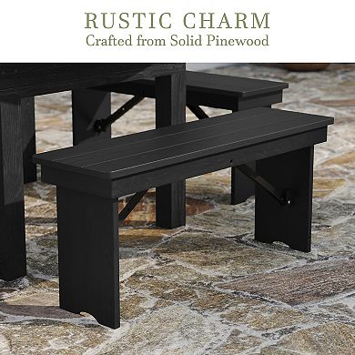 Merrick Lane Antique Solid Pine Folding Farmhouse Style Bench