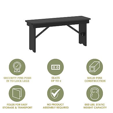 Merrick Lane Antique Solid Pine Folding Farmhouse Style Bench