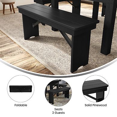 Merrick Lane Antique Solid Pine Folding Farmhouse Style Bench