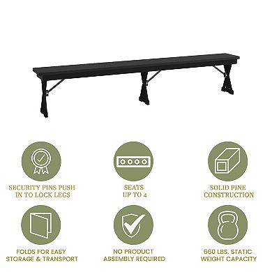 Merrick Lane 8' x 12" Solid Pinewood Folding Farmhouse Style Bench