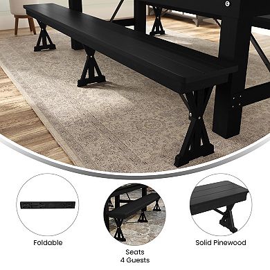 Merrick Lane 8' x 12" Solid Pinewood Folding Farmhouse Style Bench