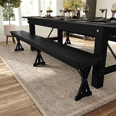 Merrick Lane 8' x 12" Solid Pinewood Folding Farmhouse Style Bench