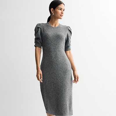 Women's Nine West Ruched Elbow Sleeve Sweater Dress, Size: XS, Coal Heather